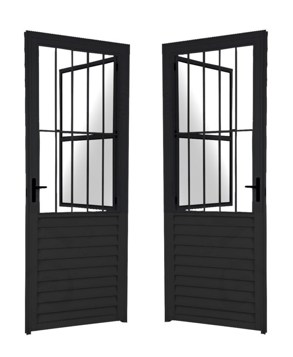 ALUAN ALUMI PORTA SOCIAL 210X080 ESQ VIDRO CANELADO PRETO - MB5204