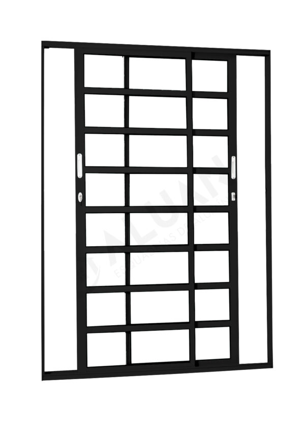 ALUAN ALUMI PORTA CORRER 02 FOLHAS VIDRO LISO 210X150 QUADRICULADA PRETO - MB4852