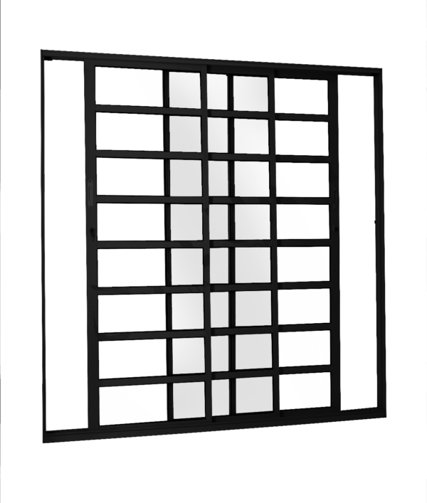 ALUAN ALUMI PORTA CORRER 03 FOLHAS VIDRO 210X150 QUADRICULADA PRETO - MB4853