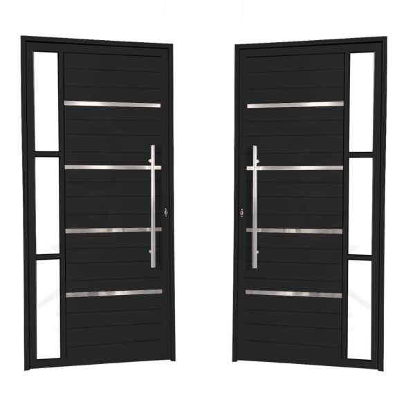 ALUAN ALUMI PORTA LAMBRIL 03 VIDROS C/ FRISO CROM 210X100 DIR PRETO - MB102060