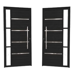 ALUAN ALUMI PORTA LAMBRIL 03 VIDROS C/ FRISO CROM 210X100 ESQ PRETO - MB102061