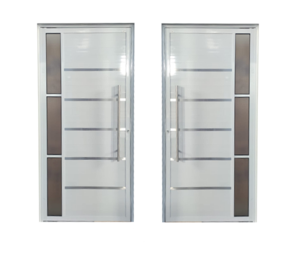 ALUAN ALUMI PORTA LAMBRIL PIVOTANTE 03 VIDROS C/ FRISO CROM 210X110 DIR BRANCO - 4658