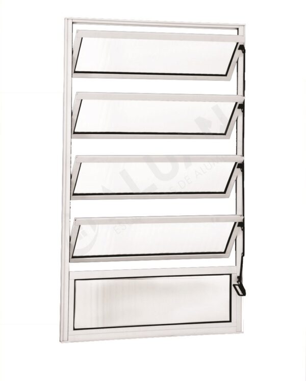 ALUAN ALUMI VITRO BASCULANTE 100X060 VIDRO CANELADO BRANCO - 3038